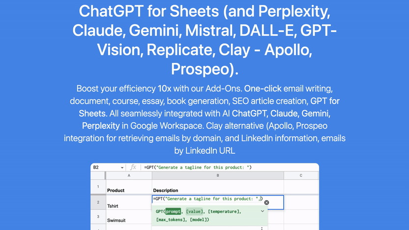 Chatgpt, Api Integrations, Programmatic Seo, Data Enrichment in Sheets Lifetime Deal
